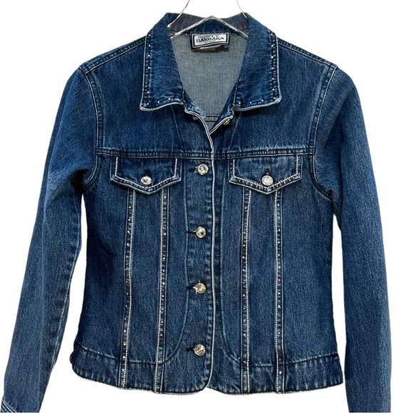 Denim Jean Jacket Cropped with Rhinestones SZ S - Picture 11 of 16